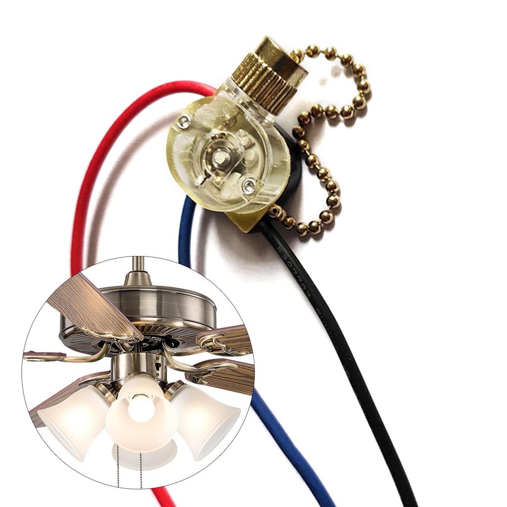 3-Wire Beads Chain Ceiling Fan Switch Desk Antique Lamps Control Switch with Metal Pull Chain Replacement Repair Kit