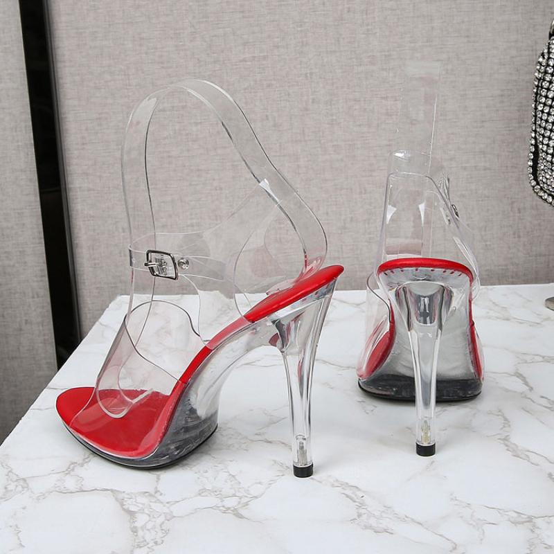 Women’s Sandals Fashion Transparent Crystal Heel Women‘s Shoes Large Size 35-43 Fish Mouth Party Wedding Shoes