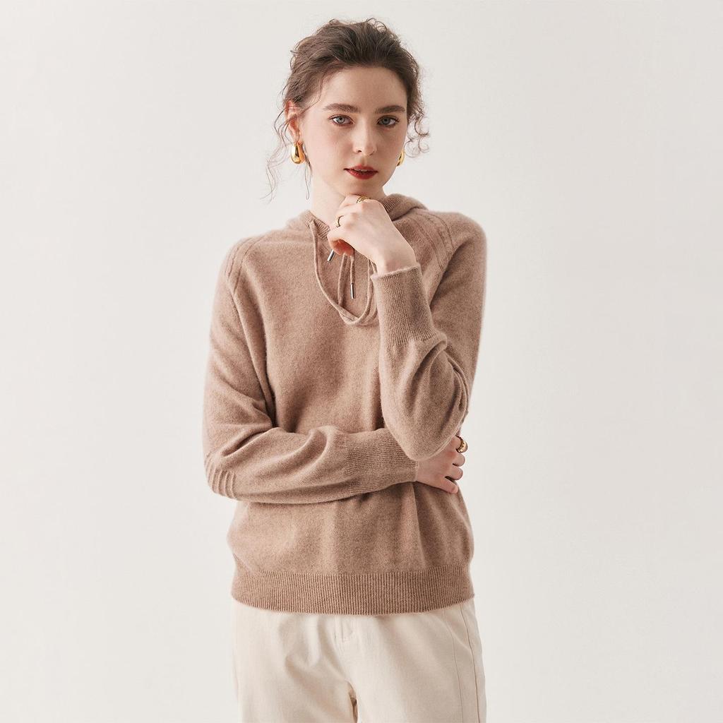 Women's Cashmere Knit Hoodie - Solid Color, Loose Fit, Slimming, Thick, Autumn/Winter Sweater Top