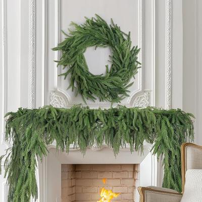 180/270CM Artificial Norfolk Pine Garland Faux Christmas Pine Needle Rattan Mantle Fireplace Porch Indoor Outdoor Hanging Decoration