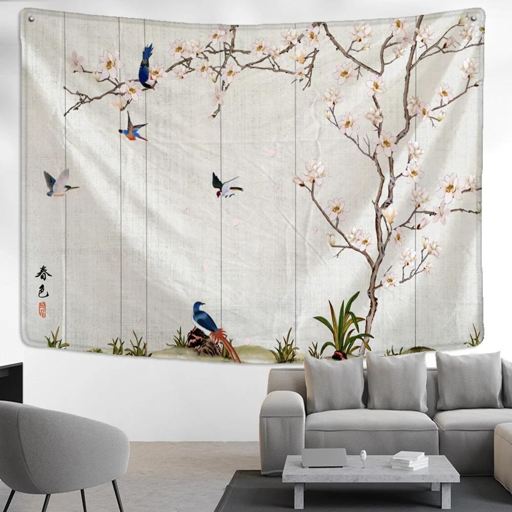 Home Wall Decoration Tapestry Flower Bird Background Hanging Cloth Office Living Room Tapestry