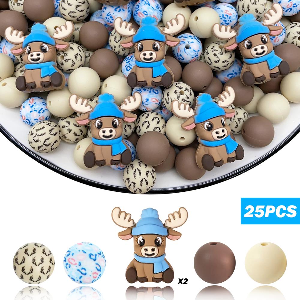 25/40PCS Winter Christmas series silicone bead set, perfect for DIY handmade crafts such as keychains, necklaces, bracelets, etc