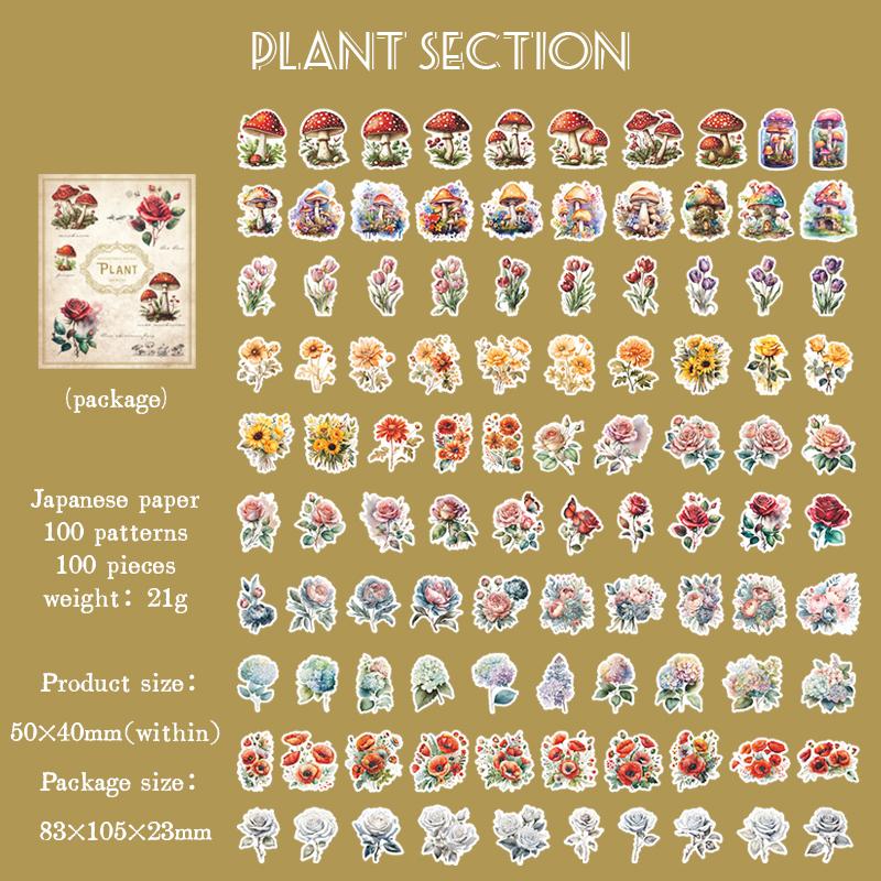Journamm 100pcs/box Cute Plants Mini Box Stickers DIY Scrapbooking Materials Decor Junk Journal Kawaii Stationery Label Sticker
