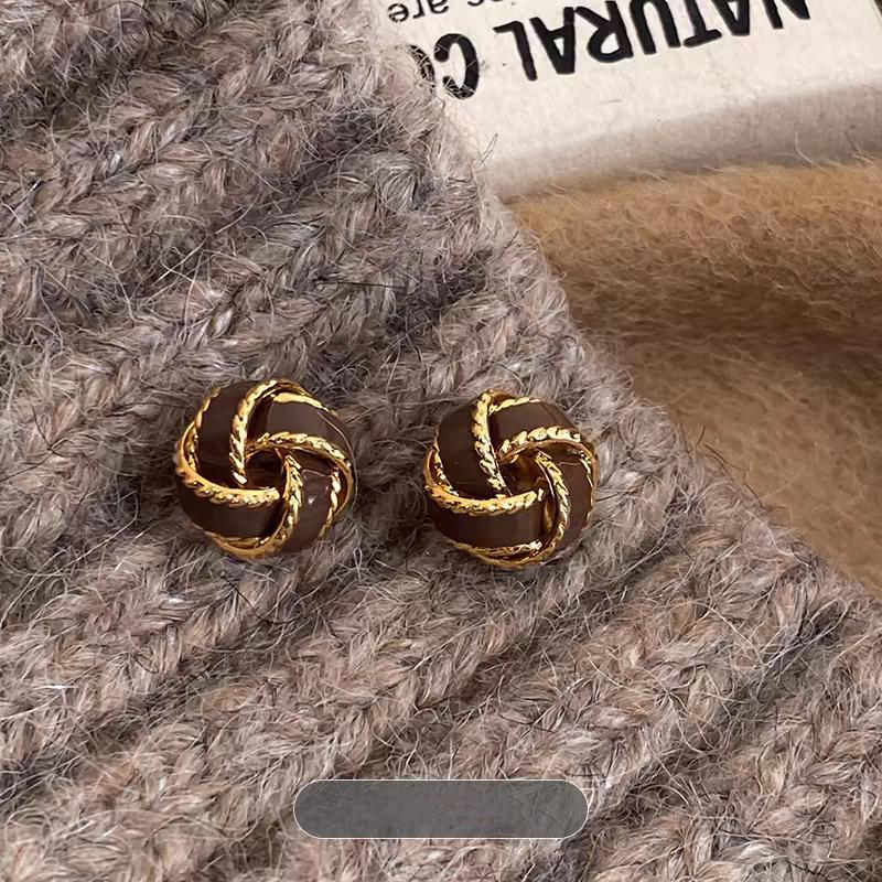 Maillard Caramel Brown Arc de Triomphe Enamel Earrings: Retro Drip Oil Round Hoop Earrings for Women
