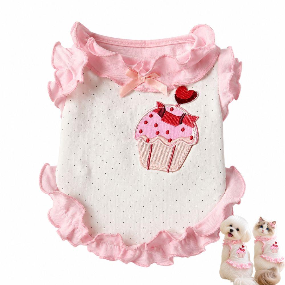 Cake Embroidery Summer Pet Vest Polka Dots Cat Princess Dress  Small Medium Pets
