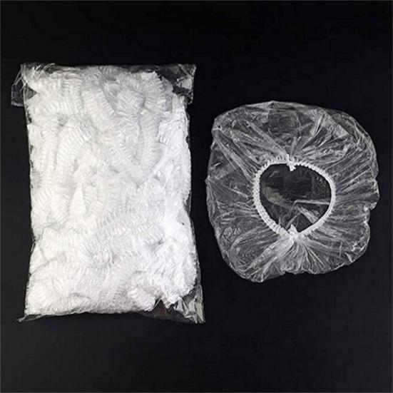 100 Unidades/Conjunto Touca de Banho Descartável Impermeável Resistente ao Desgaste À Prova de Poeira Solta Transparente Confortável Impermeável Touca para Cabelo Capa para Tintura de Cabelo para Mulher