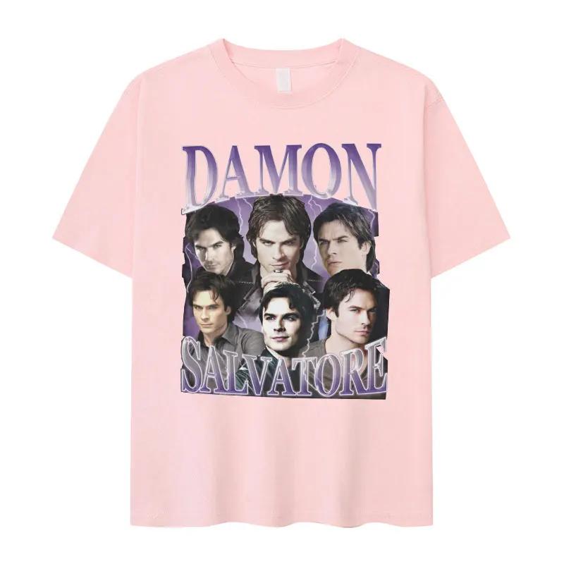 Retro Damon Salvatore IanSomerhalder TV Drama Pattern Tshirt for WomenGothic Fashion Summer Tshirt for Women's Street Wear