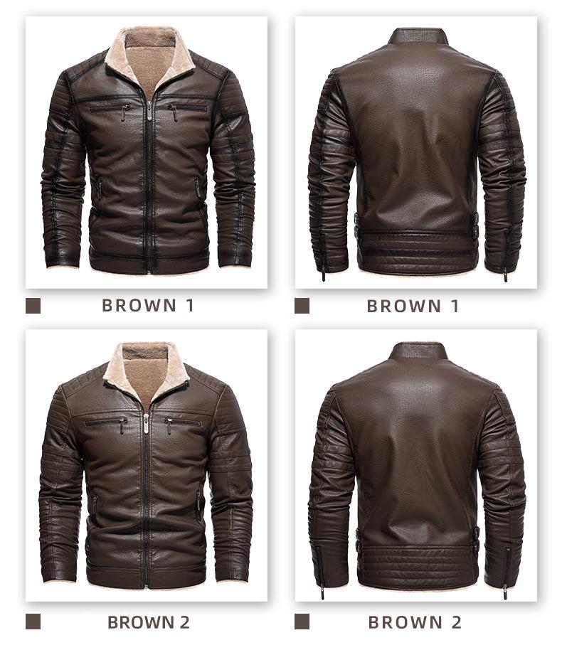 Men's Retro Faux Leather Jacket with Multi-Pockets, Fleece-lined PU, Business Casual Outerwear