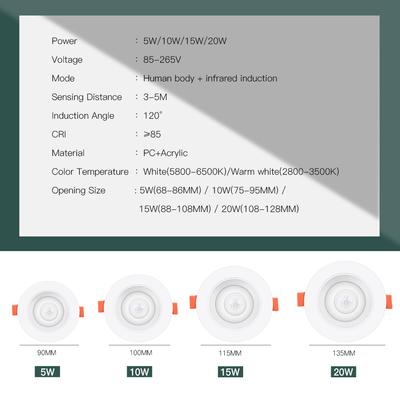 LED Downlight PIR Motion Sensor AC85-265V Einbau Led Spot Lichter 5W/10/15W / 20W für Wohnzimmer Korridor Flur Treppen
