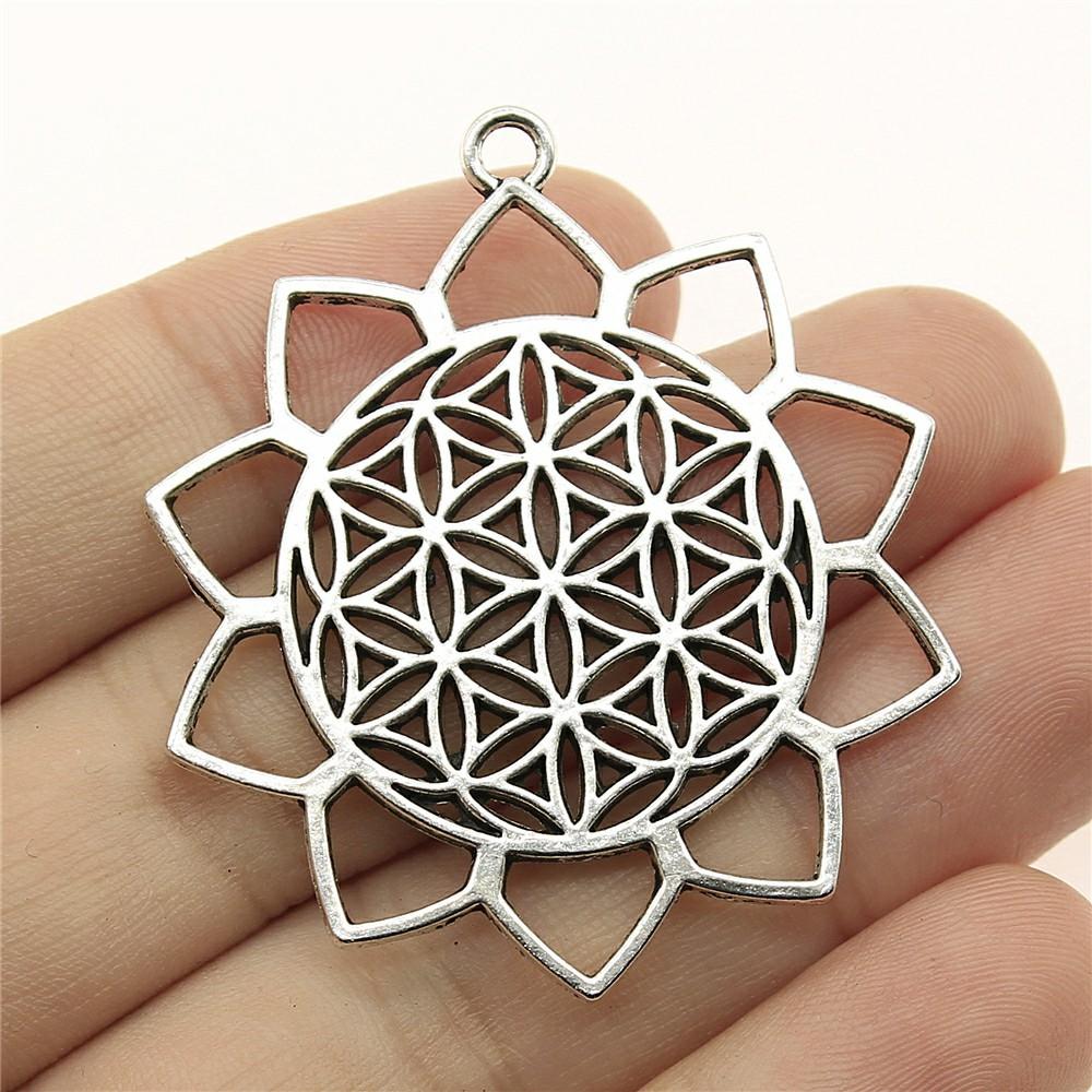 10pcs The Flower Of Life The Seed Of Life Charms Tibetan Silver Color Pendants Antique Jewelry Making DIY Handmade Craft