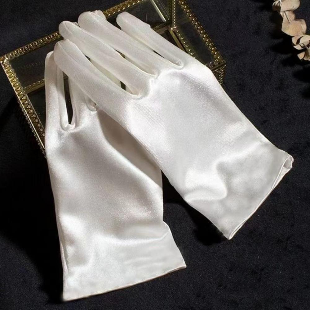 

Elegant Five Finger Bridal Gloves Pearl White Black Full Finger Gloves Lolita JK Wedding Gloves Women Girls білий