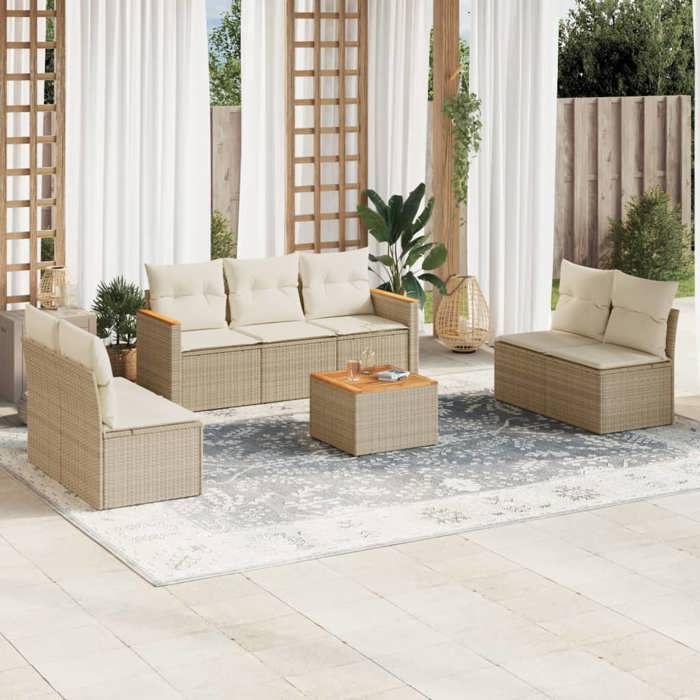 VidaXL Garden Lounge Set with Cushions 8 Pcs, Patio Sofas, Patio Furniture Set, Outdoor Furniture, Beige 3258285