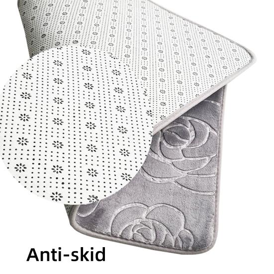 Yousheng Non-Slip Bathroom Rug 3D Rose Pattern Floor Mat Coral Velvet Solid Color Carpet Doormat for Home Indoor Entrance Front Door