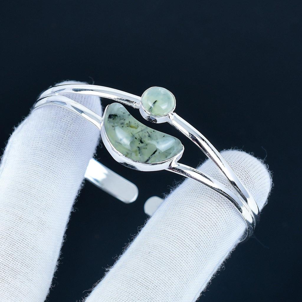 Beautiful Prehnite Gemstone Handmade Cuff Bangle 925 Sterling Silver Cuff Bangle, Prehnite Bracelet For Wife , Unisex Bangle, Gift