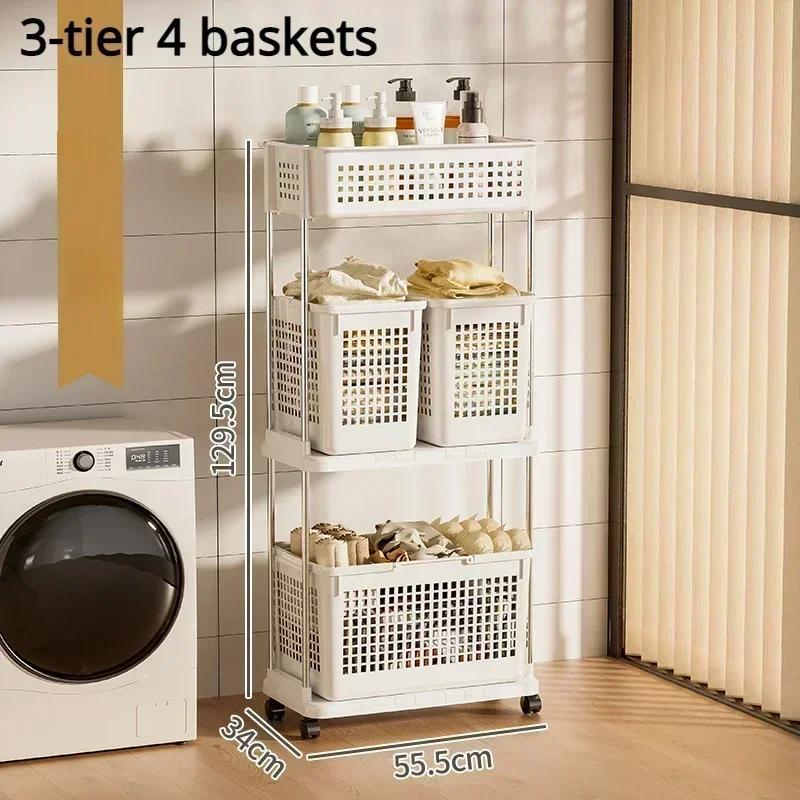 Laundry Basket Trolley Plastic Clothes Basket Widening Raising Space Saving and Labor-saving Storage Basket for Dirty Clothes 18669₽