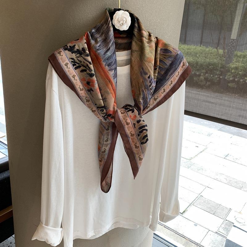 Herringbone pattern double-sided square scarf temperament sense outer fit elegant female versatile flow silk scarf breathable scarf square scarf