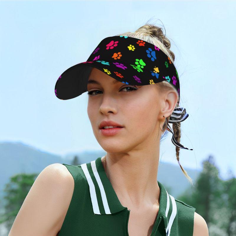 Cute Paw Dog Watercolor Pattern Sports Sun Visor Hat Women Men Paw Baseball Hat Adjustable Wide Brim Cap for Hiking Camping