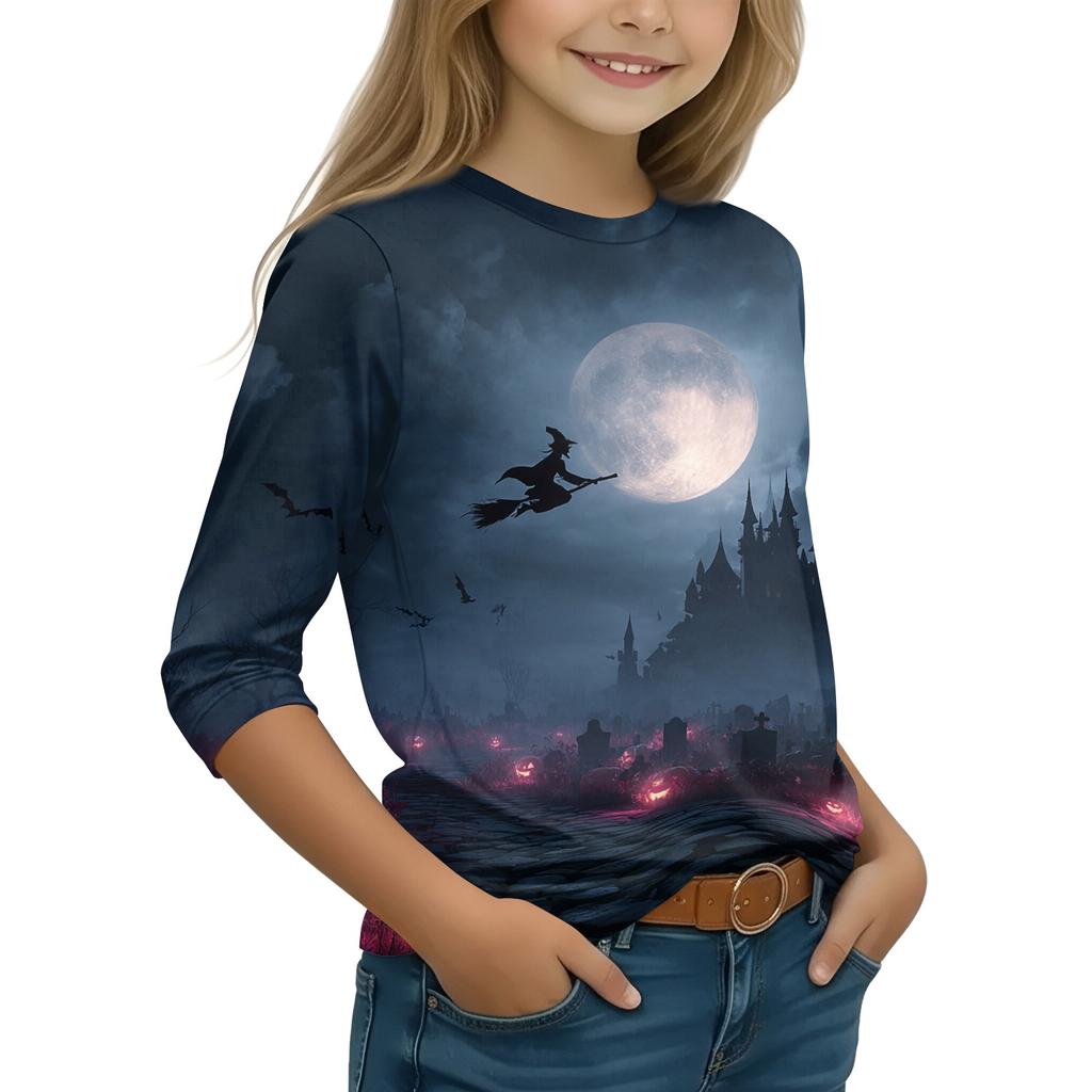 Kids Long Sleeve Halloween Print T-Shirt Round Neck Casual Top