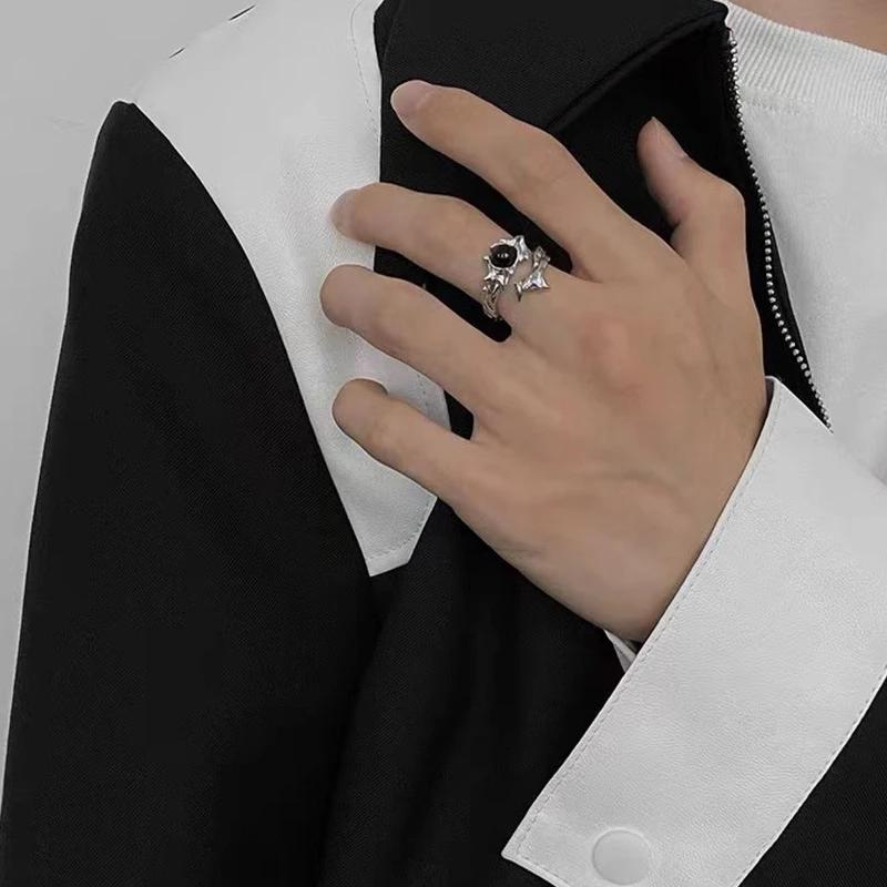 Punk Harajuku Goth Törnen Svart Silverfärg Oregelbunden Hjärta Kors Öppen Ring För Kvinnor Män Älskare Vintage 90-tal Y2K Grunge Smycken