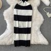 Summer Women Sexy One Shoulder Striped Knitted Office Work Sweater Sheath Dresses