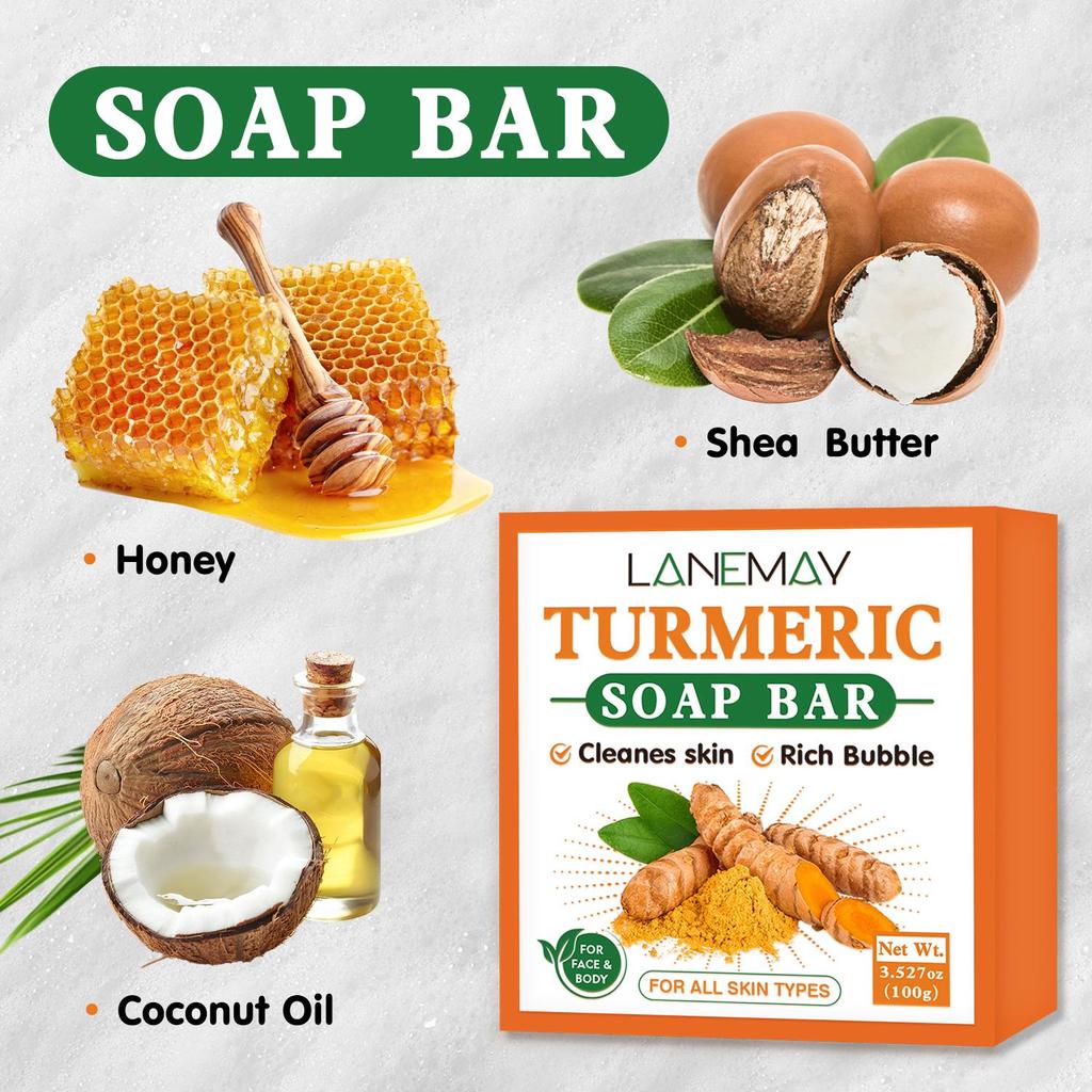 Turmeric Soap Bar 100g - Deep Cleaning and Moisturizing Skin, Remove Dirt & Oil, Maintain Smooth Skin & Improve Skin Texture