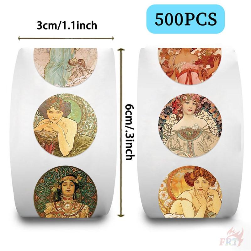 500Pcs/Roll Mucha Art. Retro Girls Kids Rewards Stickers - DIY Scrapbooks Album Decor Sealing Label Decals