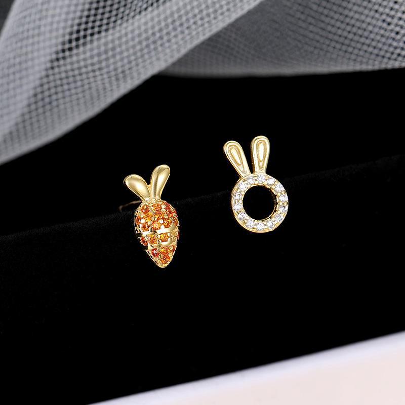 Banyan Tree S925 Silver Asymmetrical Rabbit & Carrot Zircon Earrings for Women