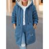 Thick Medium Long Lambskin Hoodie with Added Fleece Women's Autumn Winter Embroidered Letter Zipper Jacket