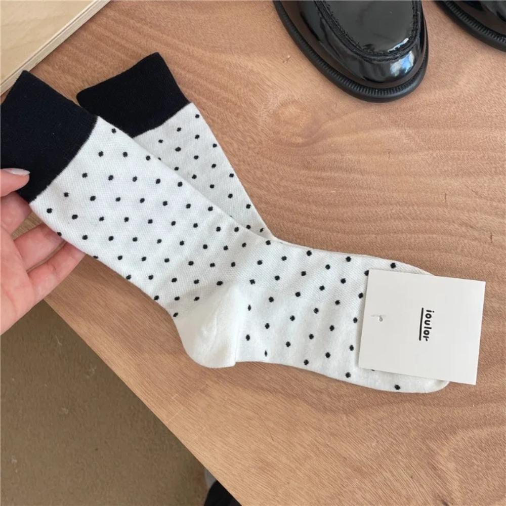 1 Paar Farbblock-Pünktchen-Mittelschaftsocken Niedliche Lässige Netz-Atmungsaktive Socken für Damen Schülerin Sommer Freizeit Wadenhohe Socken