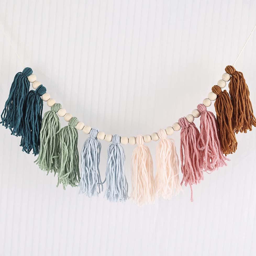 European & American Style Wool Thread Wooden Beads Tassel Wall Hanging Ornament
