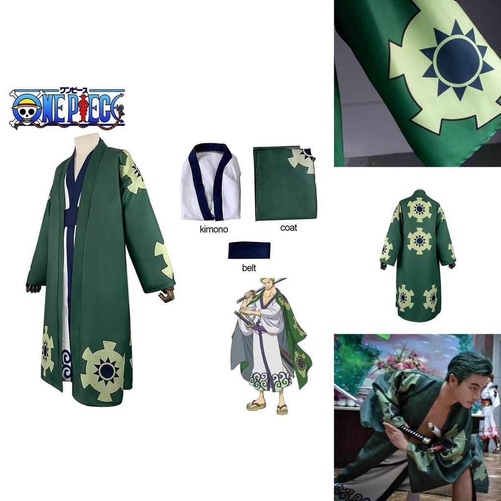 One Piece Roronoa Zoro Cosplay Kostüm Hochwertiger Kimono Robe Vollanzug für Halloween und Themenpartys