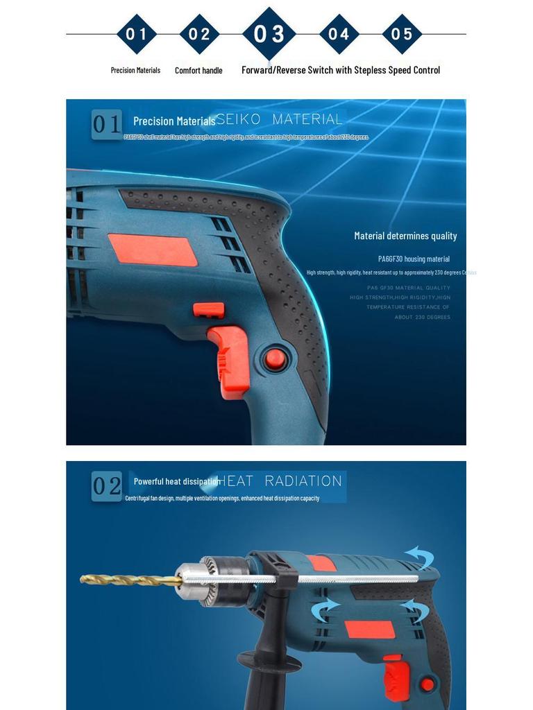 Multifunctional Electric Impact Drill & Screwdriver: 220V Handheld Pistol Grip for Household Use
