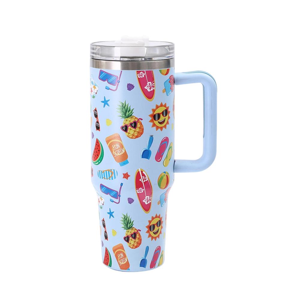 40oz Edelstahl Thermobecher mit Griff - Reisebecher für Auto mit auslaufsicherem Strohdeckel, doppelwandige Vakuumtasse für heiße & kalte Getränke, -frei