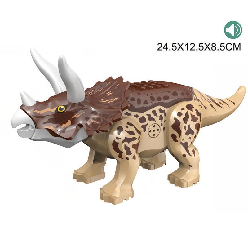 With Sound Assembled Building Blocks Dinosaur World T-Rex Velociraptor Triceratops Jurassic Animal Model Bricks Figure Toys Gift