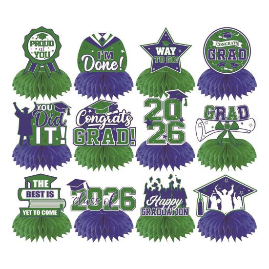 12Pcs 2026 Graduation Honeycomb Decor 3D Honeycomb Centerpieces for Commencement Party Red & Black Theme Bachelor Cap Party Decor for Table Decor &