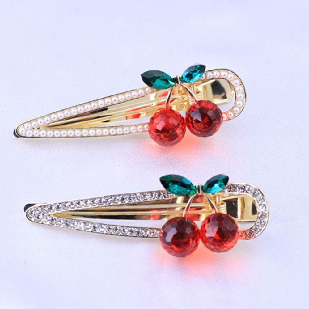 Female Women Hair Accessories Cherry Duckbill Clip Korean Style Hair Clip Rhinestone Barrettes