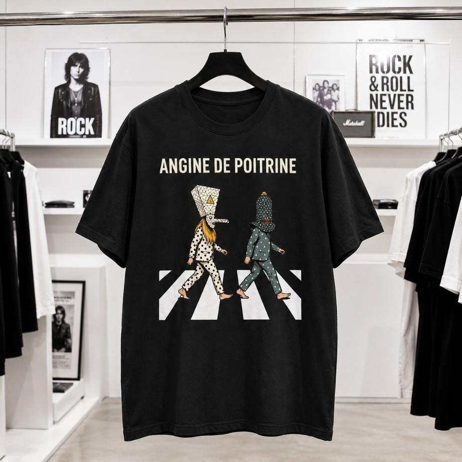 Collection Angine De Poitrine Zebra Crossing Art Graphic Tee Black Unisex T-Shirt L
