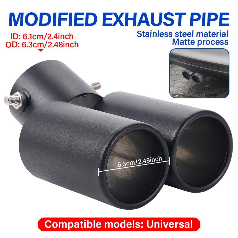 

1PCS Universal 63MM Inlet Double-tube Curved Tailpipe Stainless Steel Dual Trim Rear Tail ModifiedCar Rear Tail Throat Liner