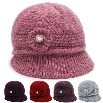 Winter Hat Female Grandma Wool Hat Human Mother Plush Thick Thermal Hat Old Lady Knitted Cotton Hat