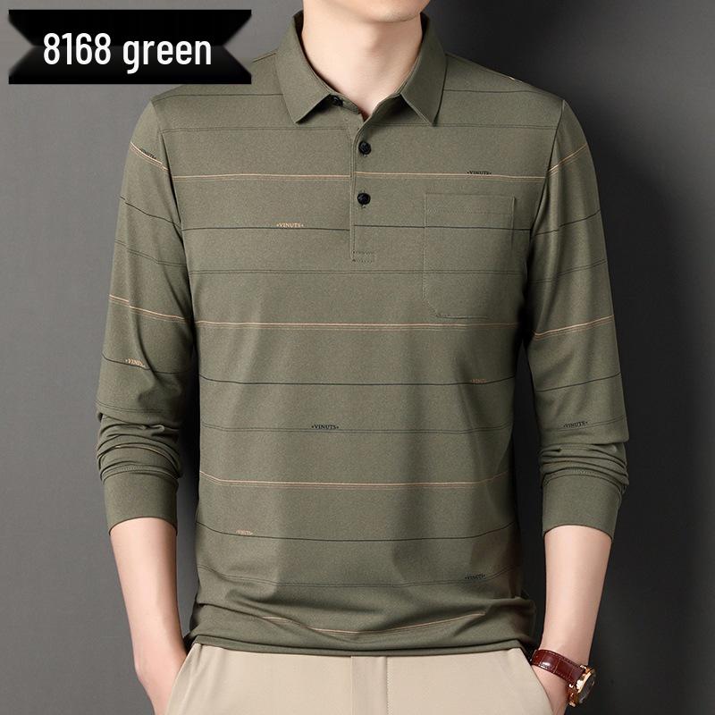 Men's Striped Autumn Cotton Polo - Long Sleeve, Turn-Down Collar, Breathable, Casual Business Shirt