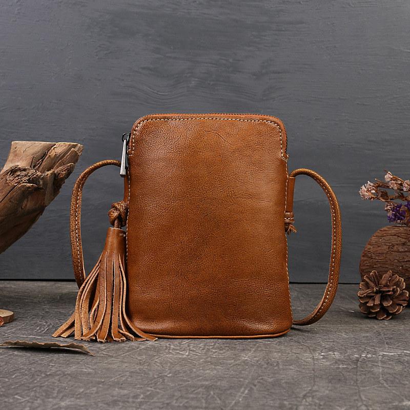 Женские сумки на плечо из натуральной кожи винтажный дизайн сумка через плечо с кисточками модные мягкие сумки-мессенджеры на молнии для телефона GZW 152065cm коричневый 3794₽