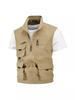 Men's Multi-pocket Outdoor Casual Vest - Spring/Autumn, Sleeveless, Stand Collar, Plus Size.