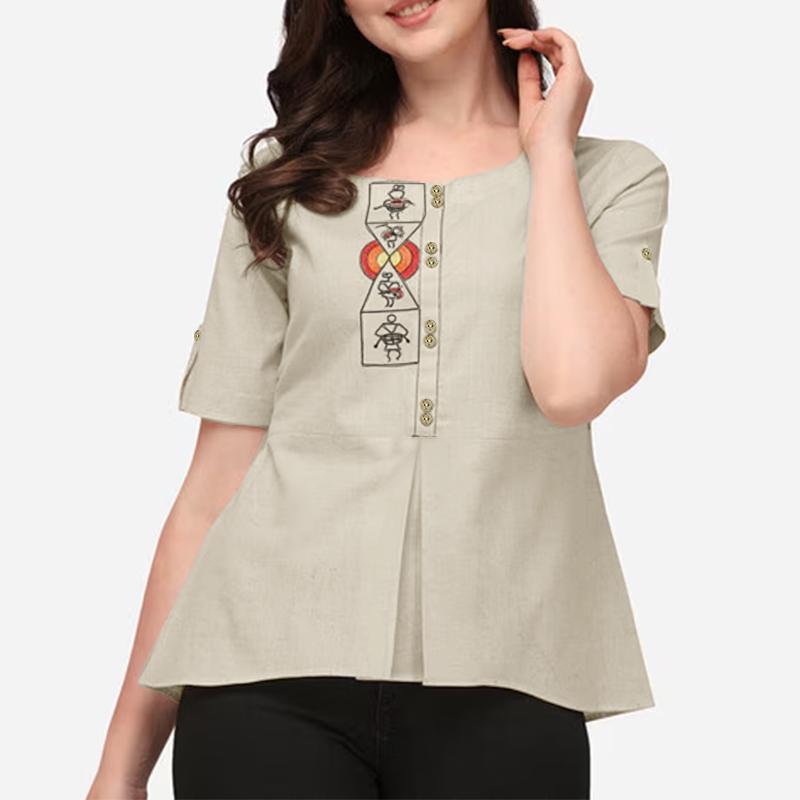 ZANZEA Women Casual Round Neck Summer Short Sleeve Print Blouse