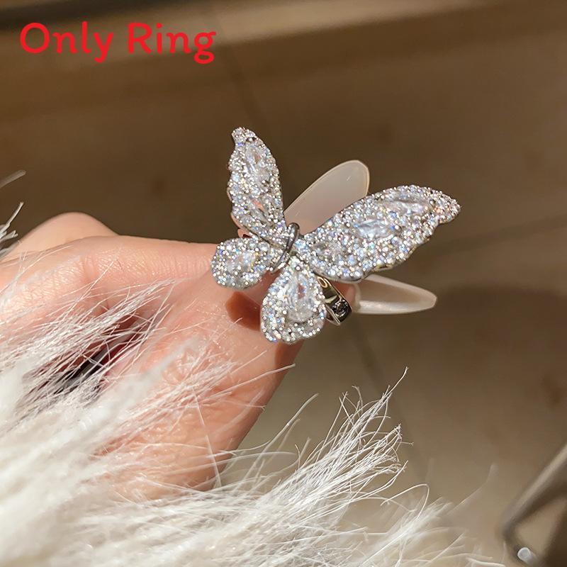 Fashion Butterfly Zircon Open Ring For Women Elegant Stylish Jewelry Gift