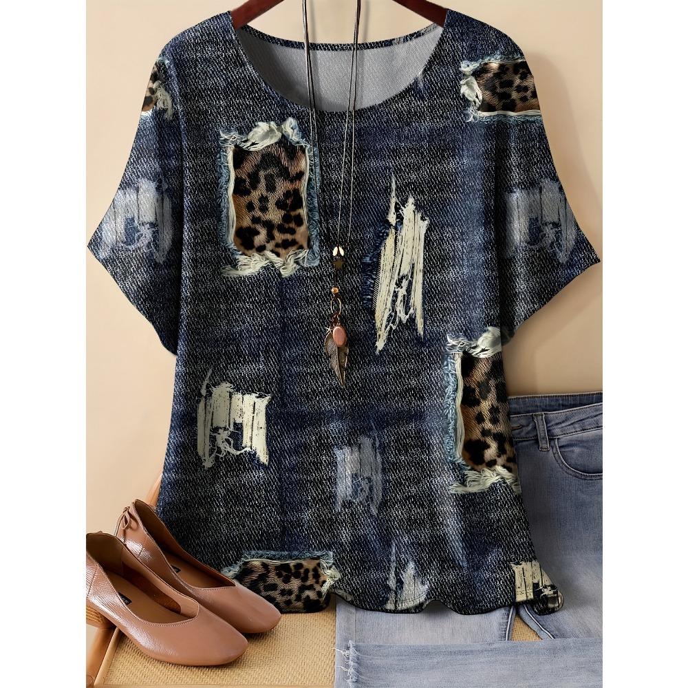 Flower Summer New Print Short Sleeved Round Neck T-shirt Women Comfortable Fashionable Casual T-shirt
