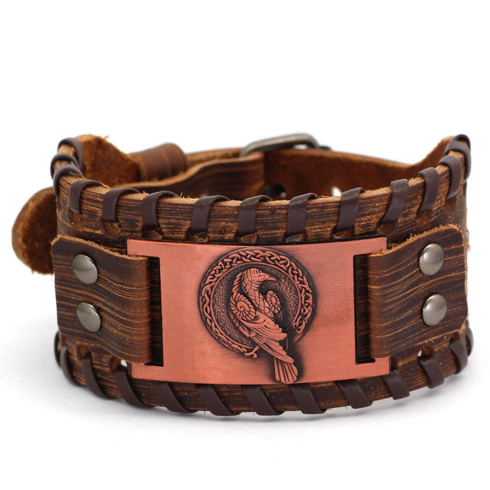 Vintage Norse Rune Leather Bracelet For Men Odin Symbol Punk Style Accessory