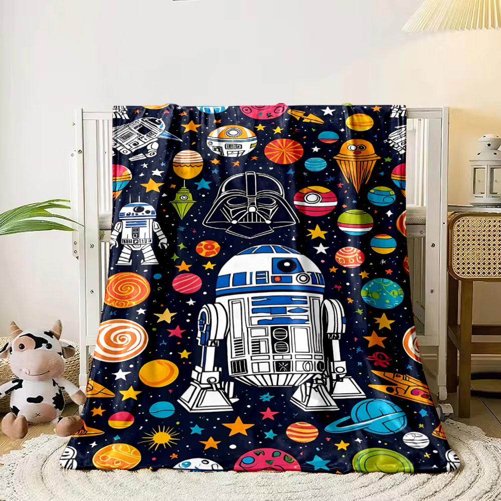 

Colorful Star Wars-themed illustration with droids, planets, and stars. for all seasons blanket lunch break throw gift 80cm x 120cm