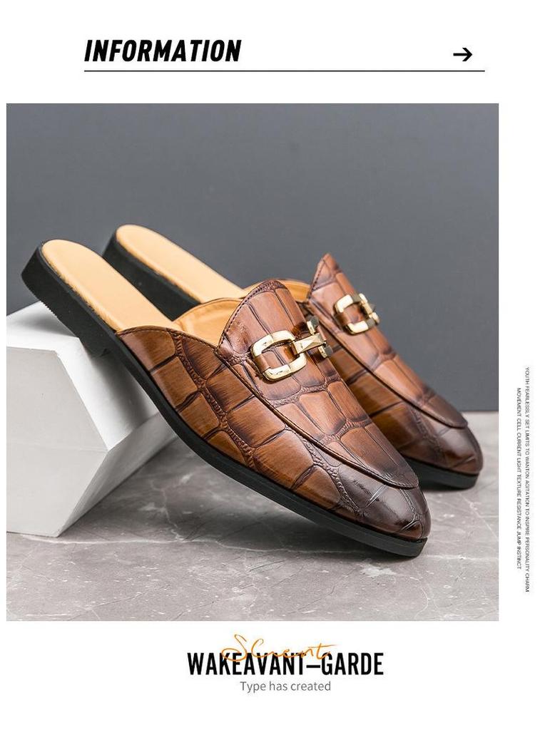 Mezze Pantofole da Uomo in Pelle alla Moda Taglie Forti: Sandali Casual da Discoteca per Parrucchieri