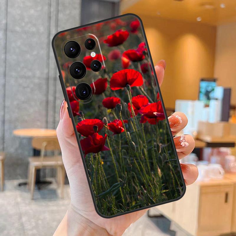 Poppy Flower Bloom Phone Case For Samsung Galaxy S25 S24 S23 S22 S21 S20 Ultra S9 S10 Plus S25 FE Back Cover
