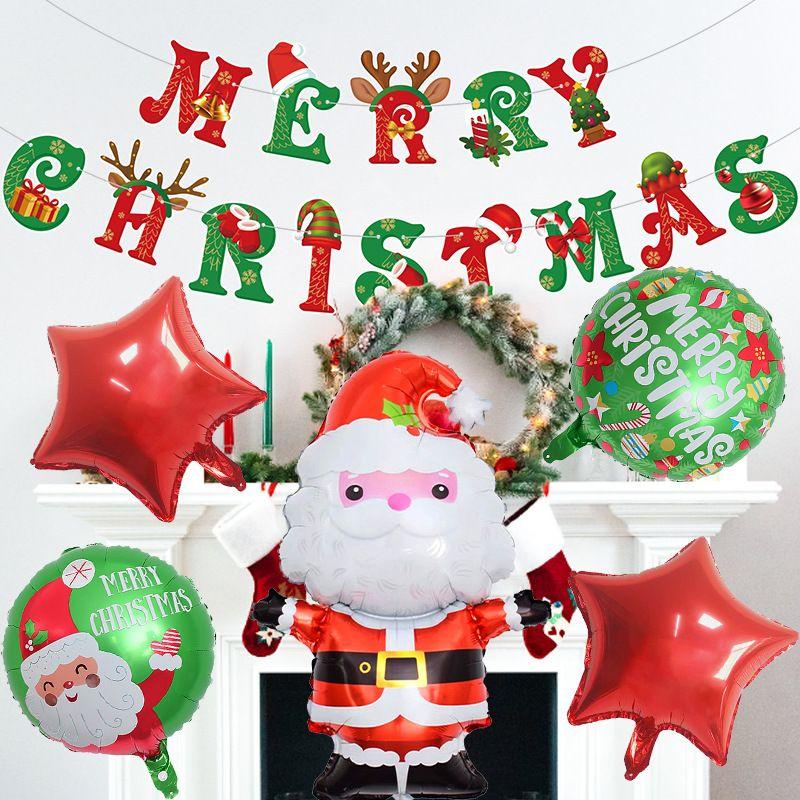 Christmas-themed Balloon Set, Banner, Cartoon Aluminum Film Decoration, Party Santa Claus Scene Arrangement